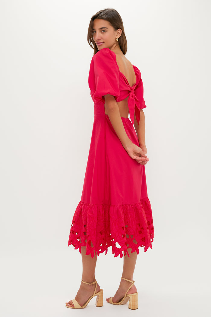 Red Embroidered Seaport Midi Dress