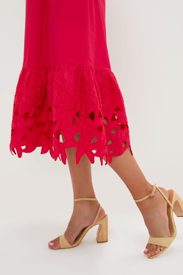 Red Embroidered Seaport Midi Dress