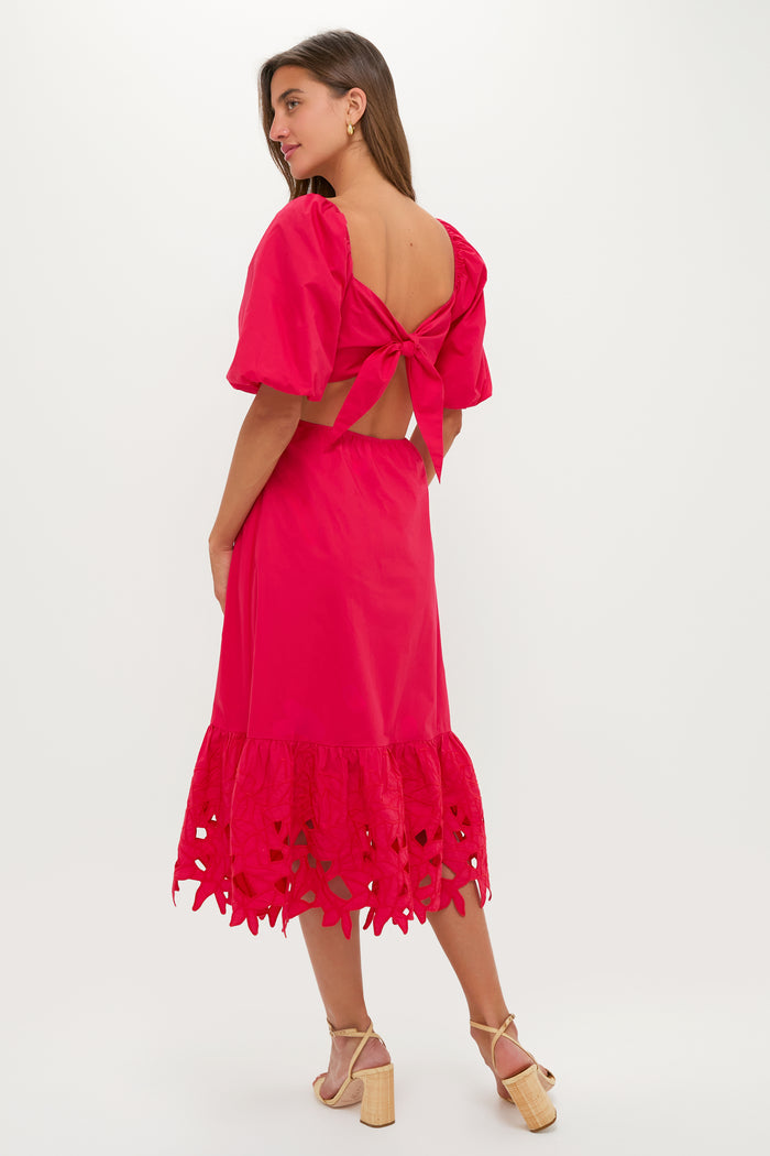 Red Embroidered Seaport Midi Dress