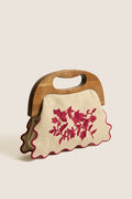 Red Floral Bermuda Wooden Handle Bag