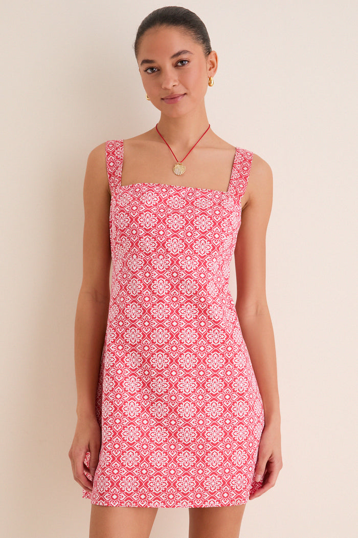 Red Geo Floral Volos Mini Dress