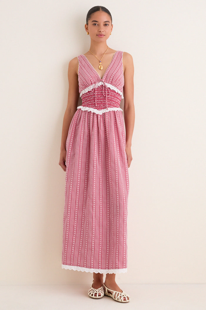 Red Gingham Karima Maxi Dress