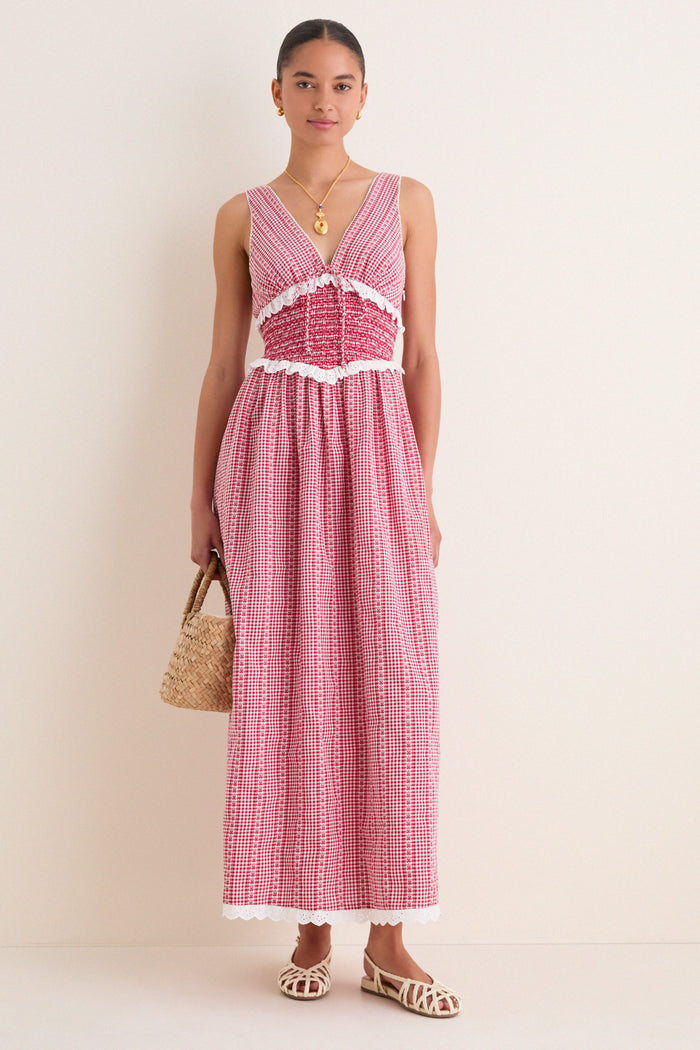 Red Gingham Karima Maxi Dress