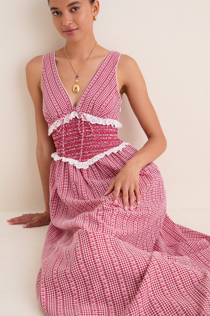 Red Gingham Karima Maxi Dress