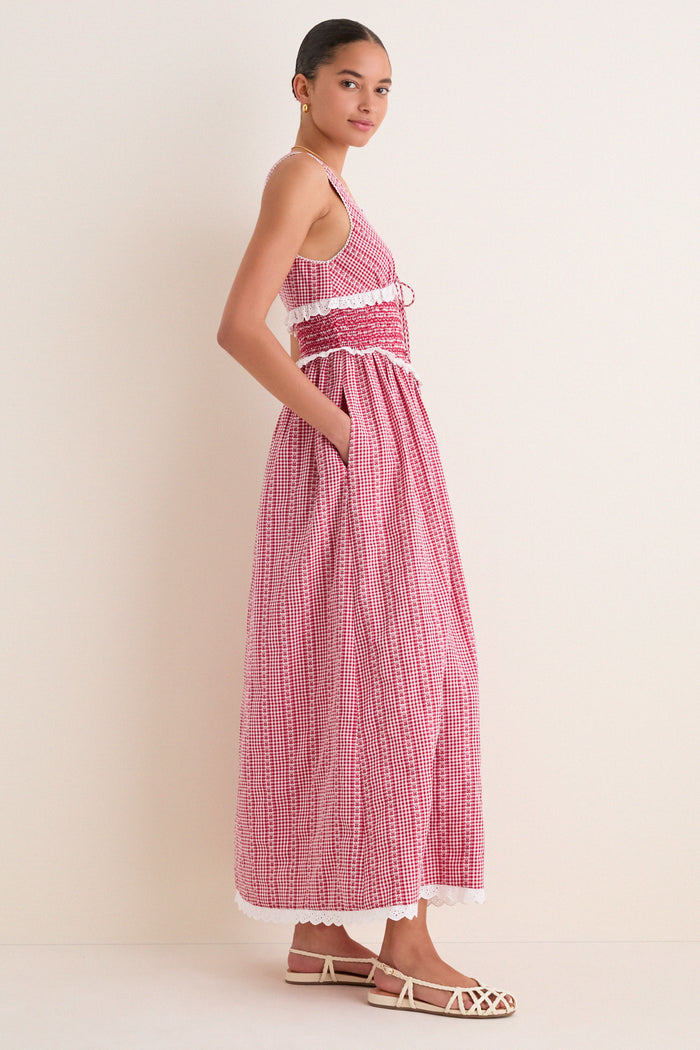 Red Gingham Karima Maxi Dress