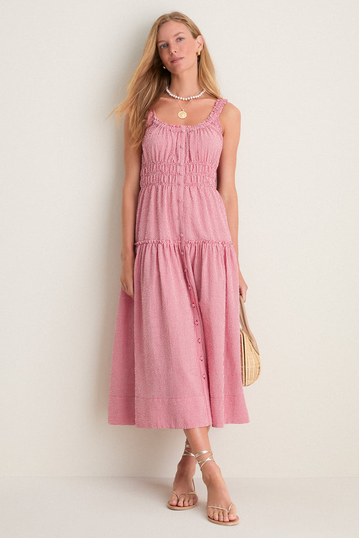 Red Gingham Landis Midi Dress