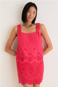 Red Kallie Linen Blend Embroidered Mini Dress