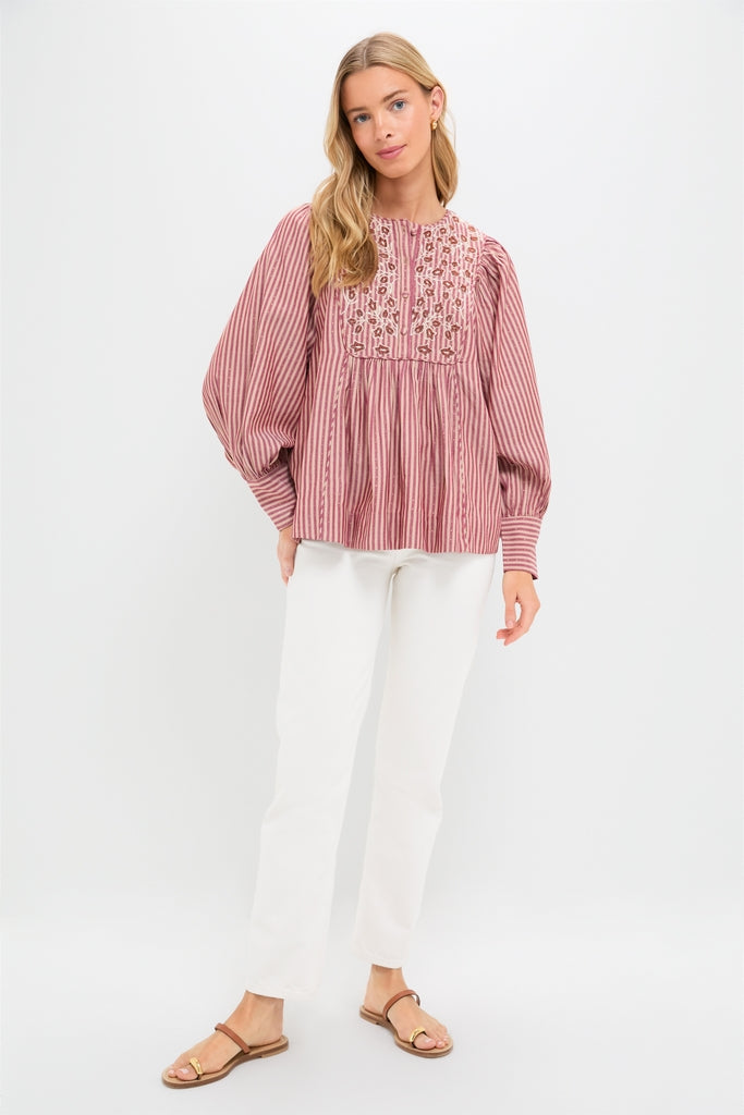 Red Lurex Stripe Hand Beaded Sydney Blouse