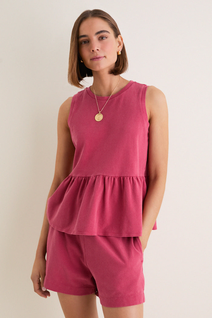 Red Pique Mercer Peplum Top