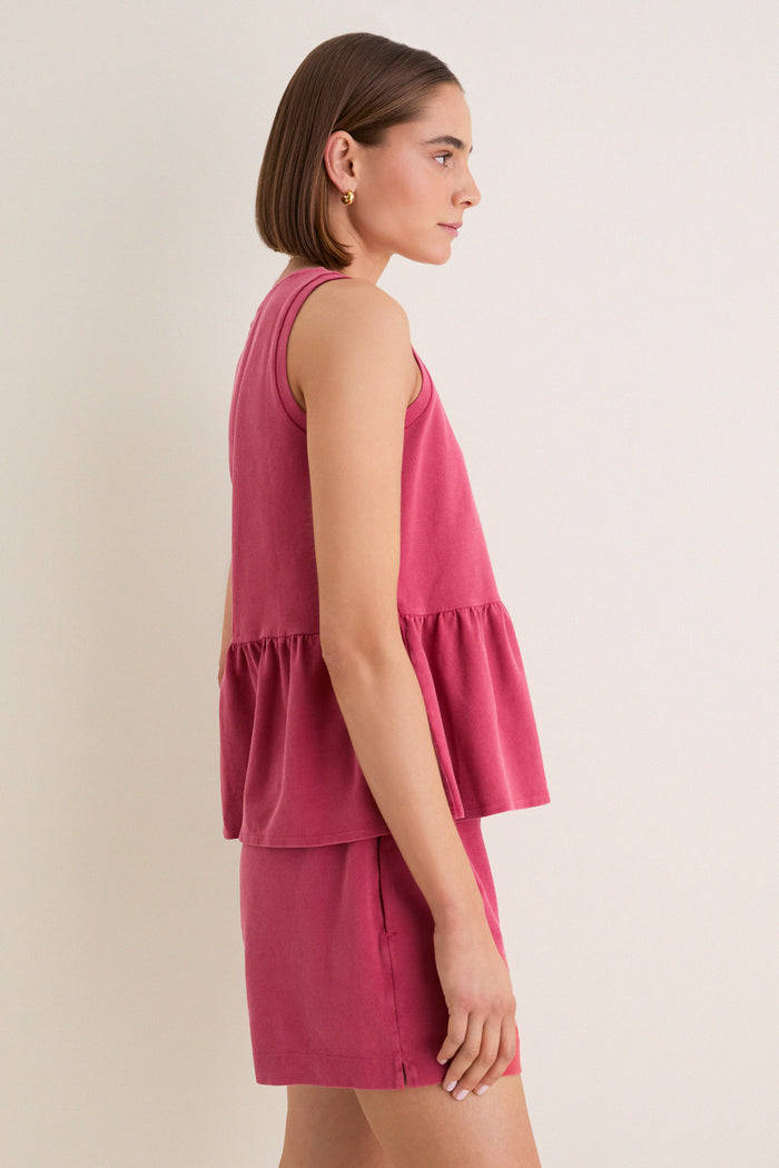 Red Pique Mercer Peplum Top