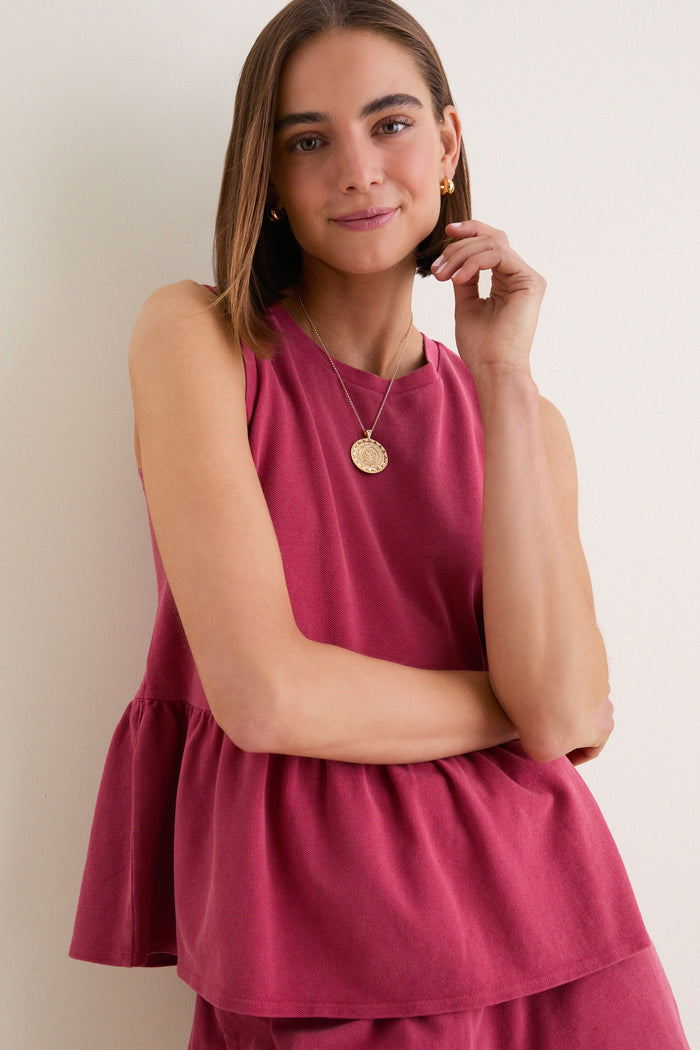 Red Pique Mercer Peplum Top