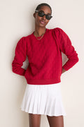 Red Puff Sleeve Quilted Stretch Campbell Pullover