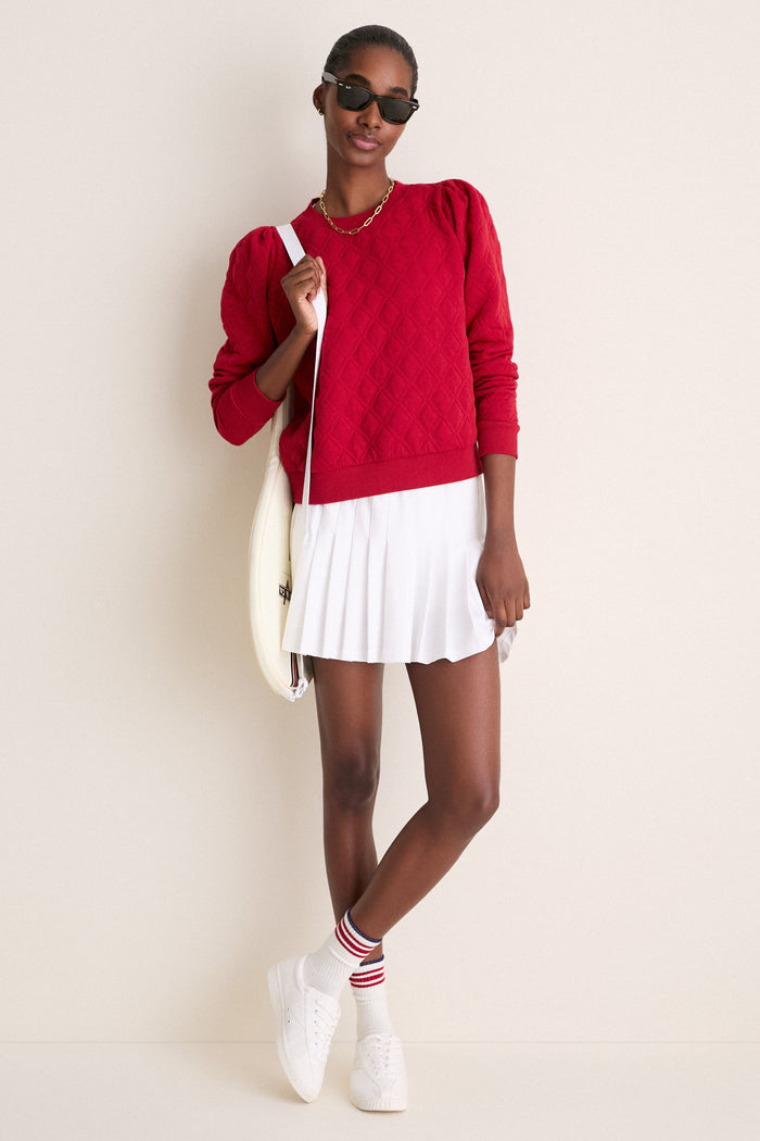 Red Puff Sleeve Quilted Stretch Campbell Pullover