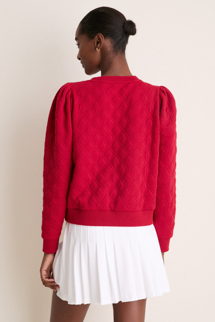 Red Puff Sleeve Quilted Stretch Campbell Pullover