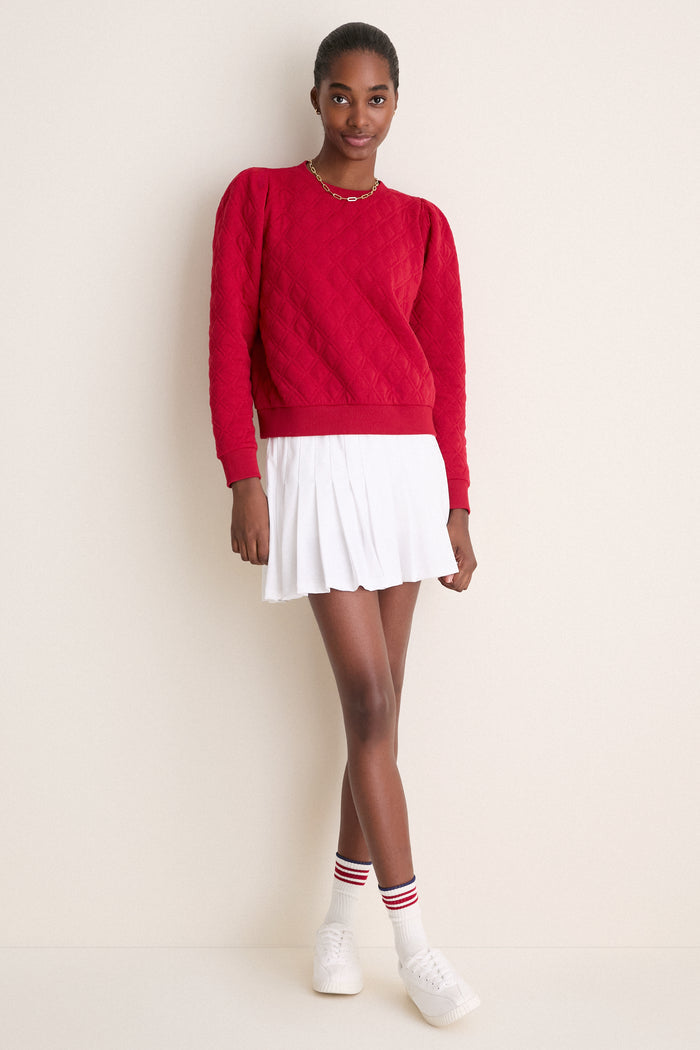 Red Puff Sleeve Quilted Stretch Campbell Pullover