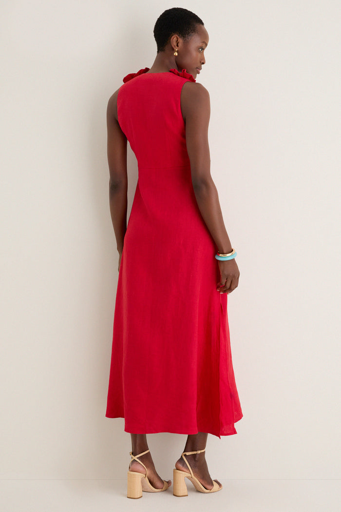 Red Sleeveless Midi Dress