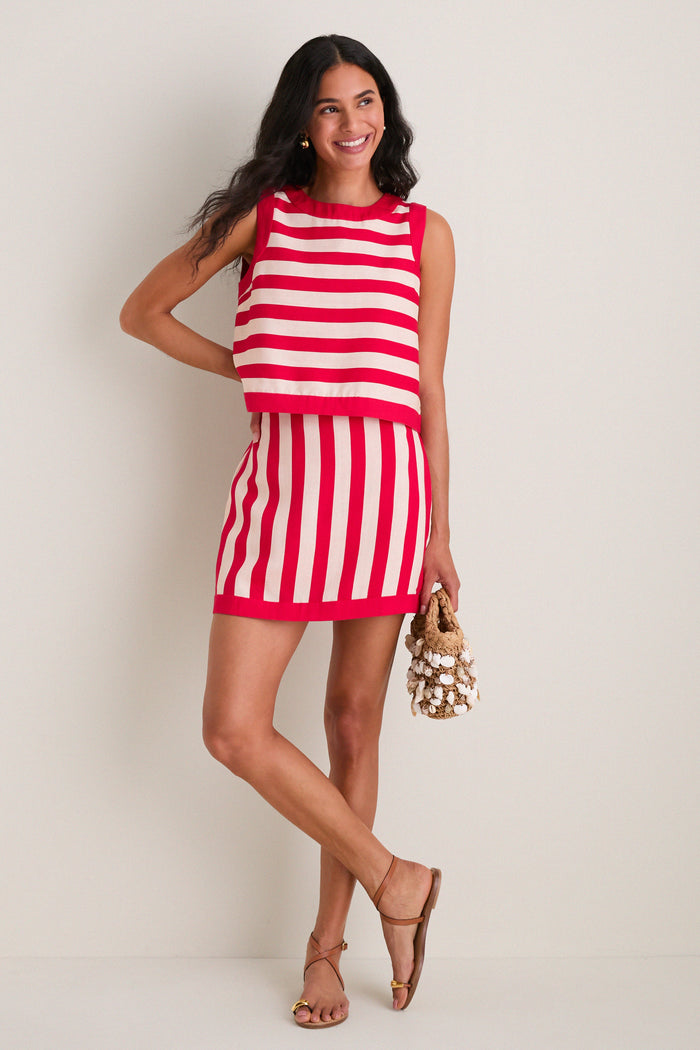 Red & Tan Cabana Stripe Verey Mini Skirt