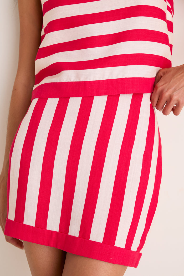 Red & Tan Cabana Stripe Verey Mini Skirt