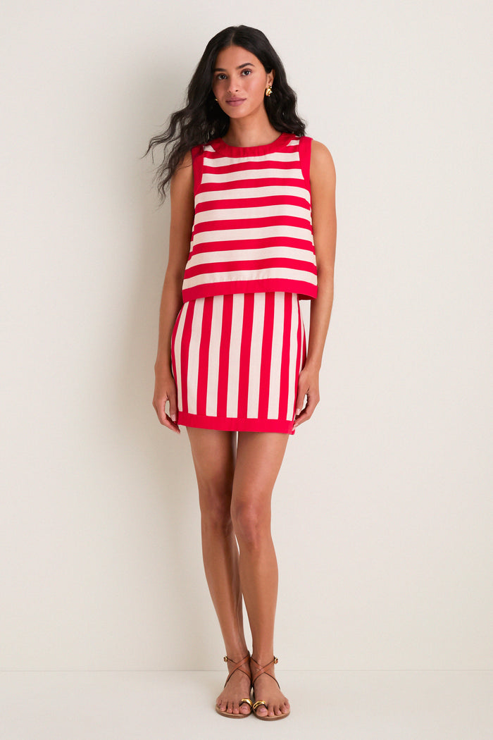 Red & Tan Cabana Stripe Verey Mini Skirt