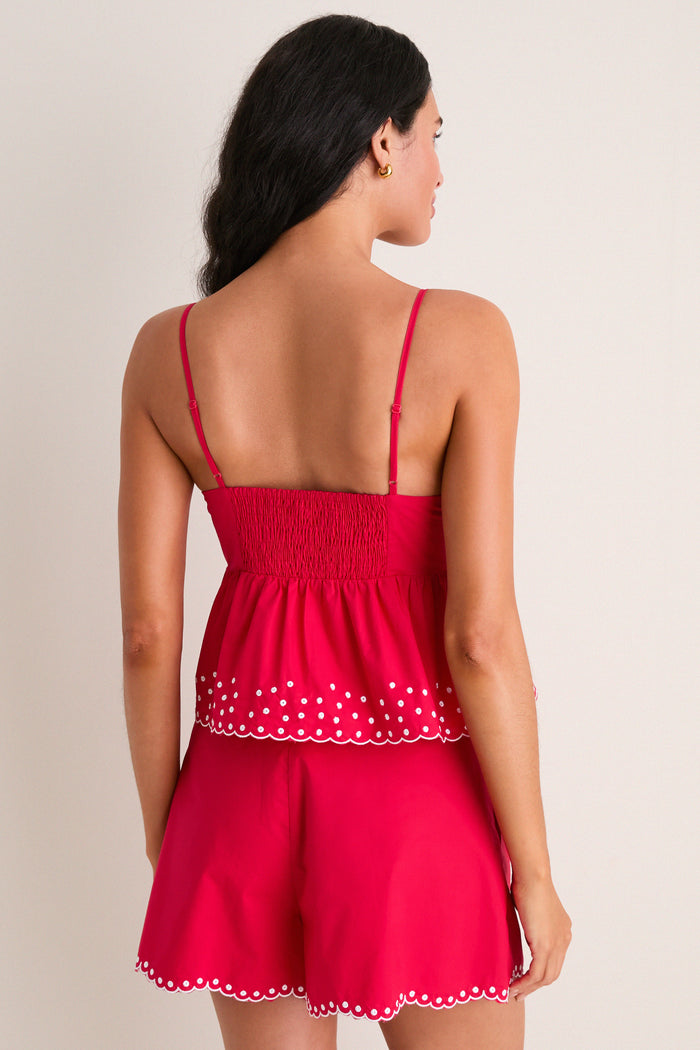 Red with White Embroidered Mandy Tank