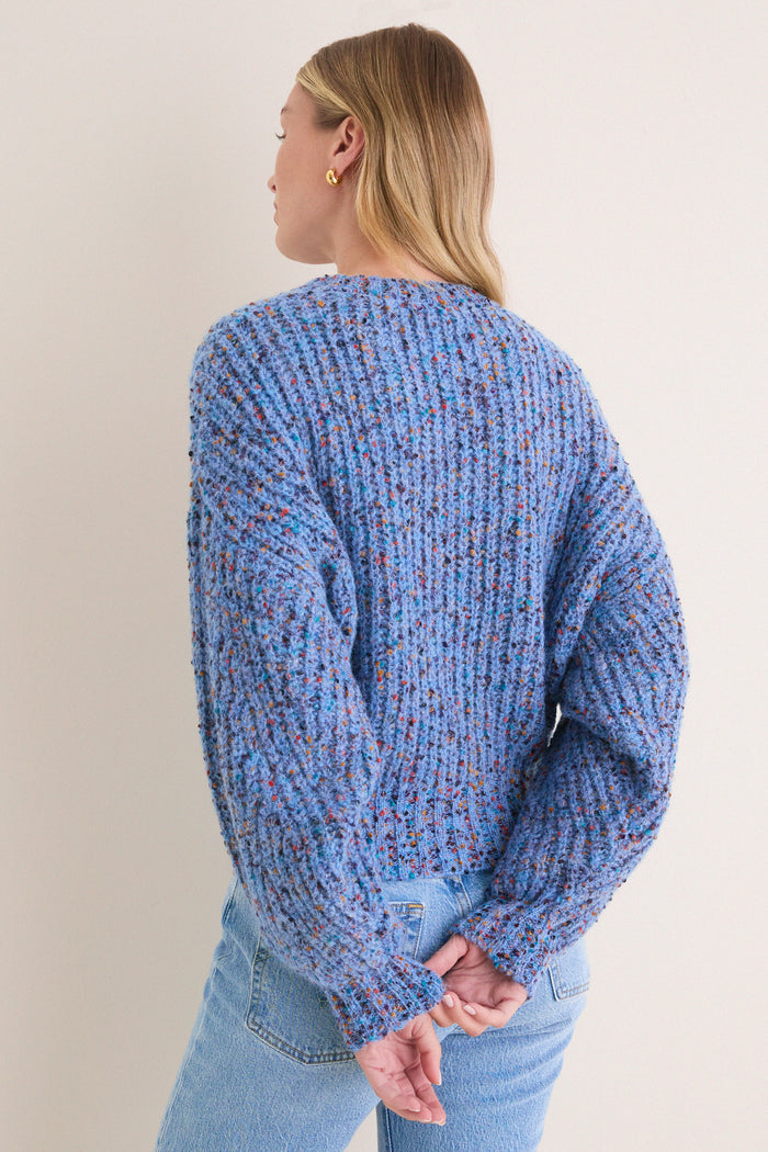 Retro Blue Jasper Slouchy Speckled Crewneck Sweater