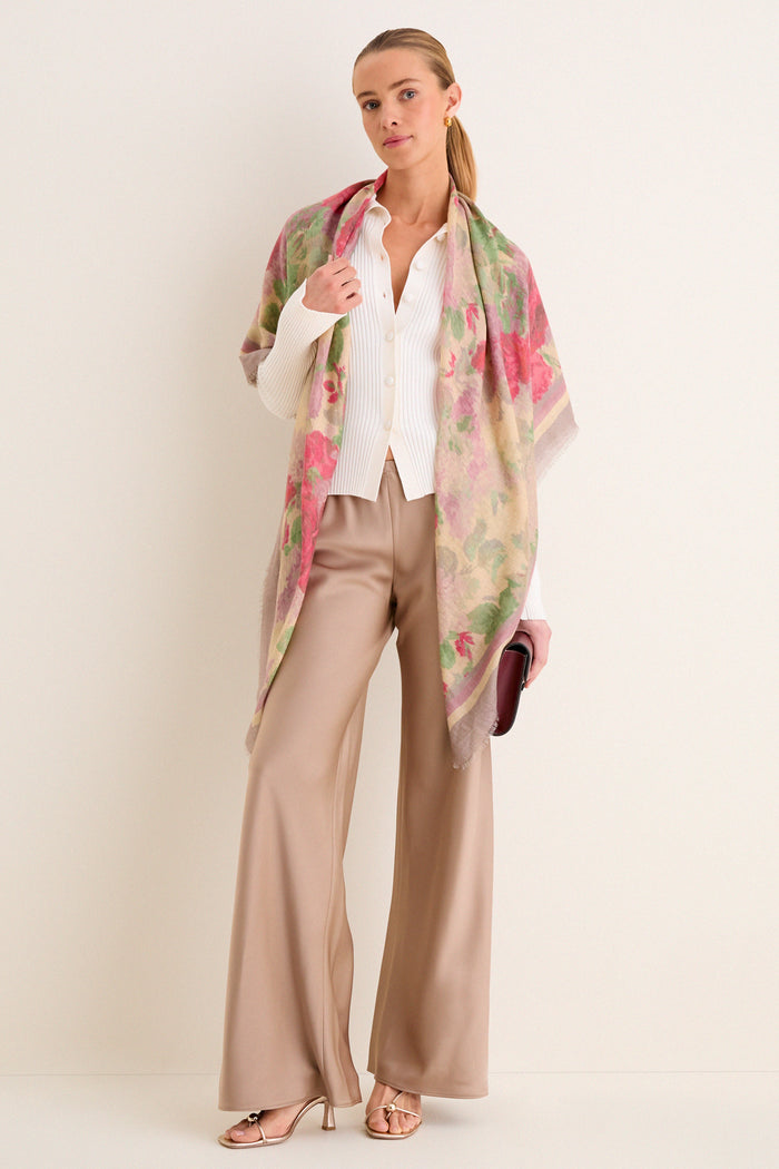 Rose Blur Silk Cashmere Blend Large Scarf