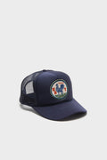 Classic Round Top Trucker Hat with an embroidered rooster patch, combining effortless style and fun for a high-end, versatile accessory by Tuckernuck x Hunter Bell.