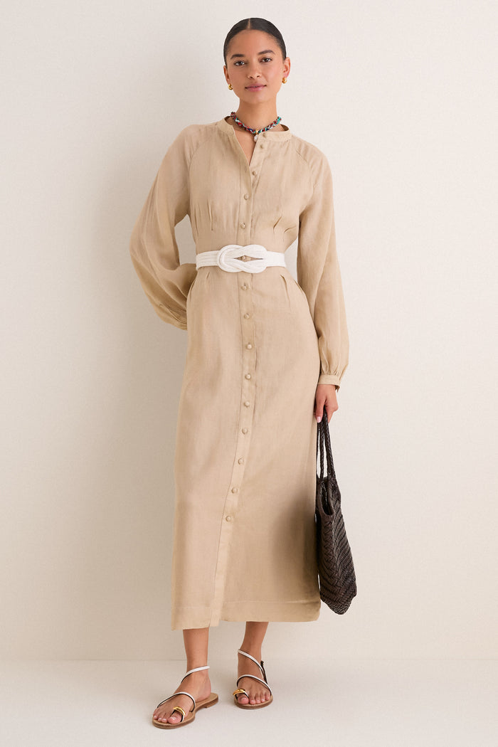 Sand Button Down Granier Dress
