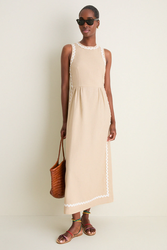 Sand Ric Rac Tie Brocks Dress