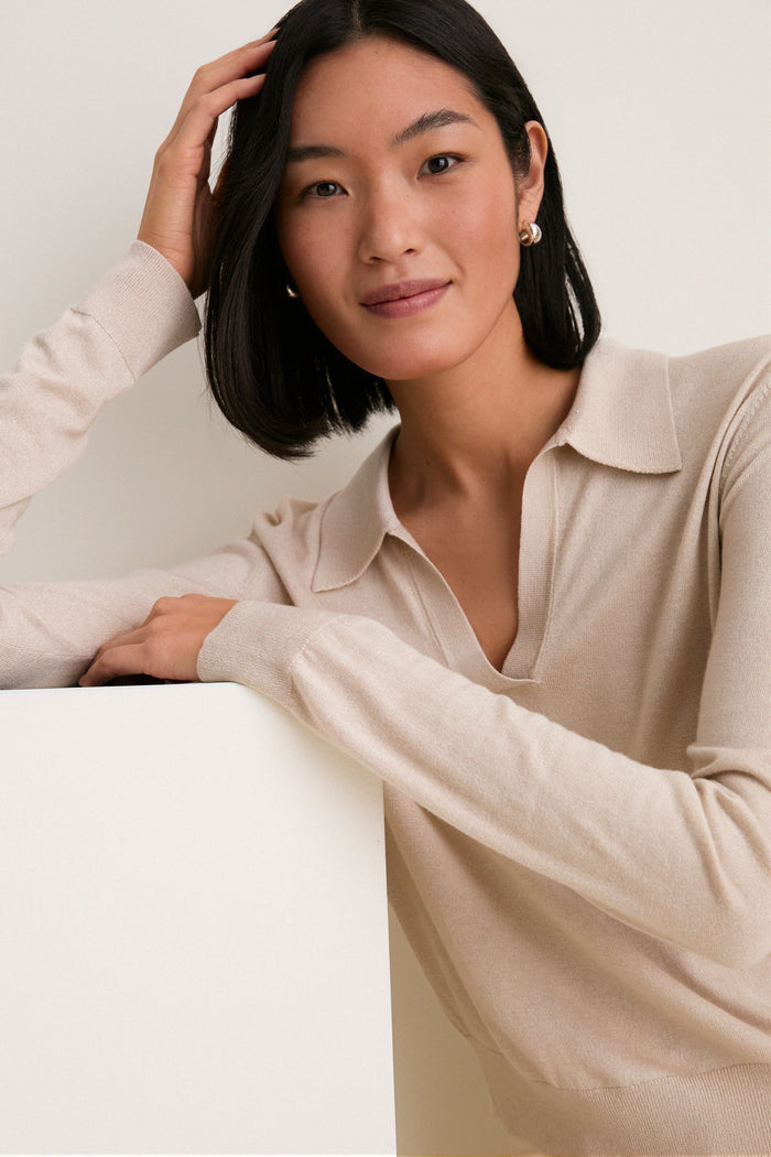 Sandstone Cashmere Silk Theo Polo