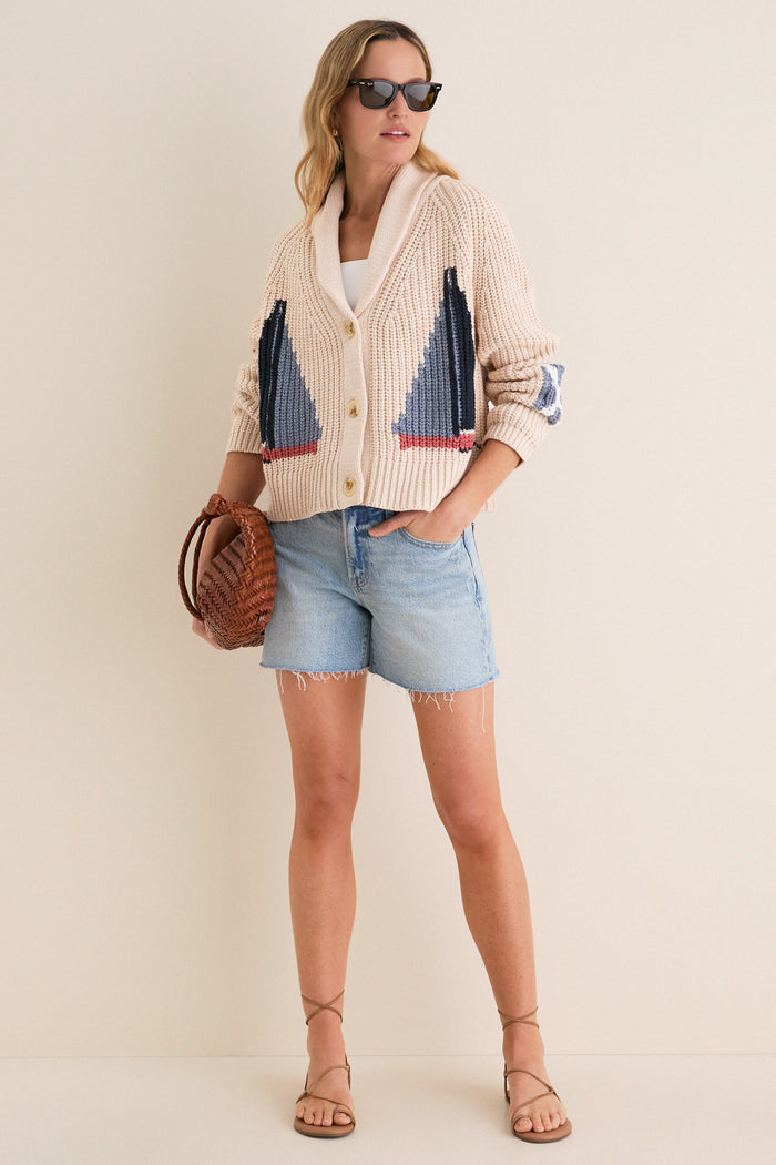 Sandstone Cotton Sailboat Charlie Cardigan