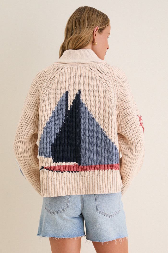 Sandstone Cotton Sailboat Charlie Cardigan