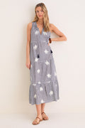 Sapphire Gingham Embroidered Sleeveless Salty Paloma Caftan