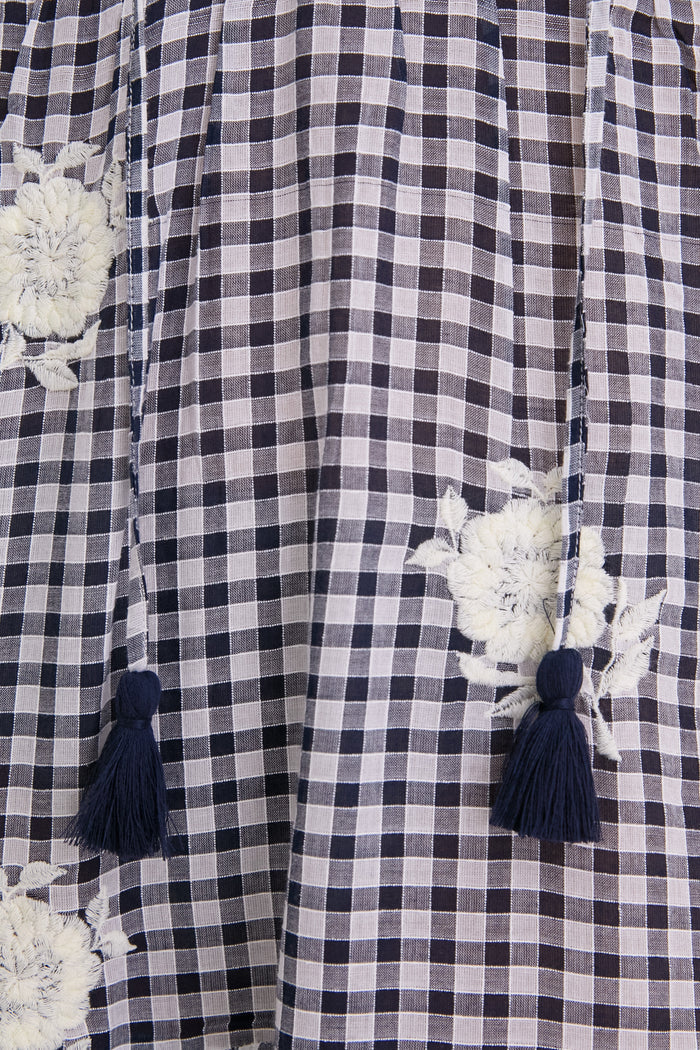 Sapphire Gingham Embroidered Sleeveless Salty Paloma Caftan