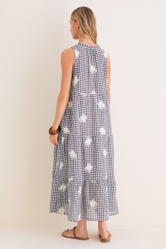 Sapphire Gingham Embroidered Sleeveless Salty Paloma Caftan