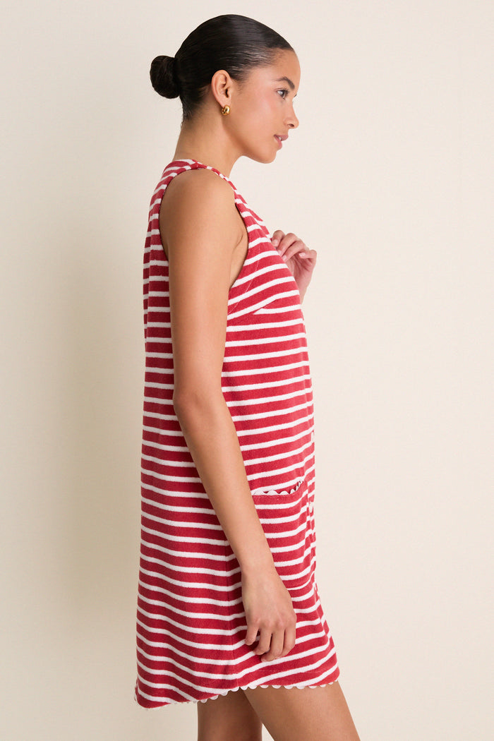 Scarlet Stripe Mini Bermuda Terrycloth Coverup