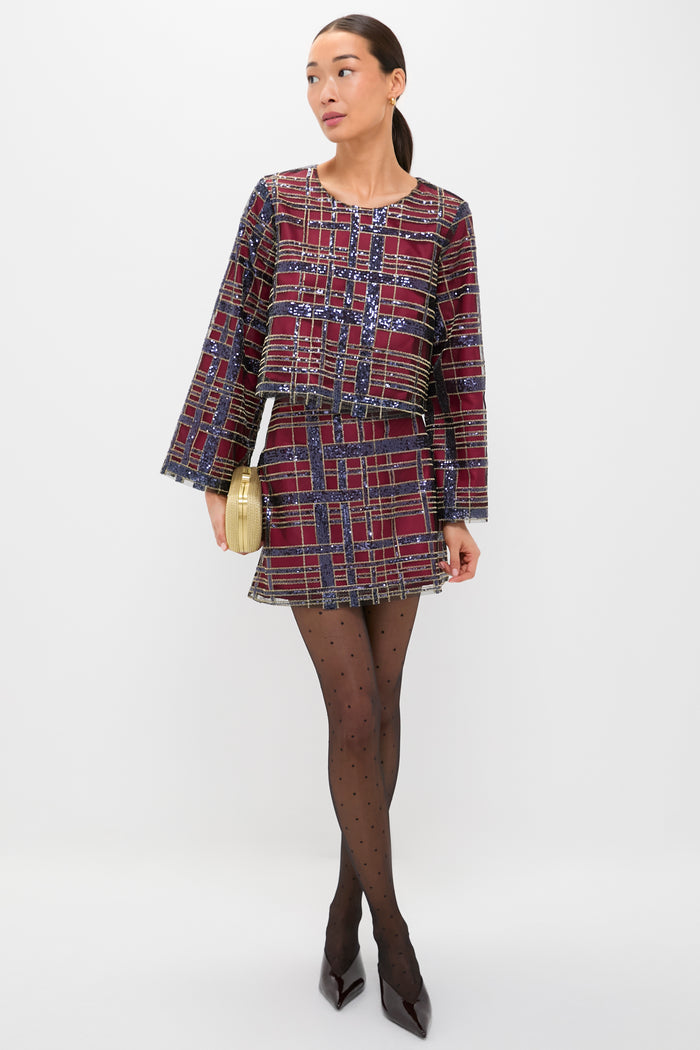 Sequin Plaid Meg A-Line Skirt