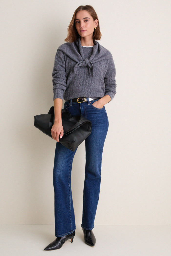 Shadow Gray Cable Knit Boyfriend Colin Crewneck