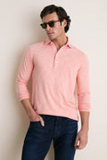 Man in a classic Shell Phone Brrr Long Sleeve Range Polo, effortlessly styled with jeans and sunglasses, epitomizing high-end comfort and fun with cooling technology.