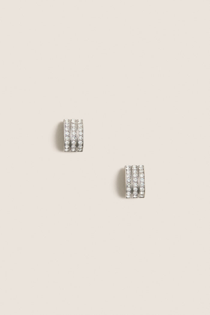 Silver Crystal Crescent Earrings