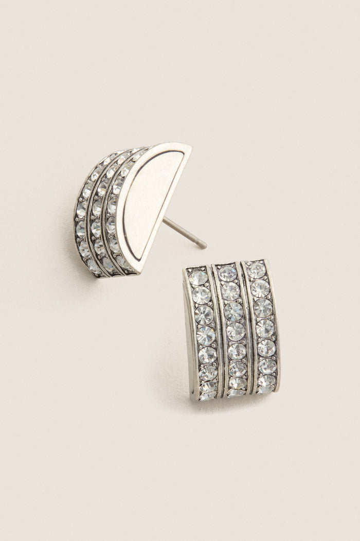 Silver Crystal Crescent Earrings