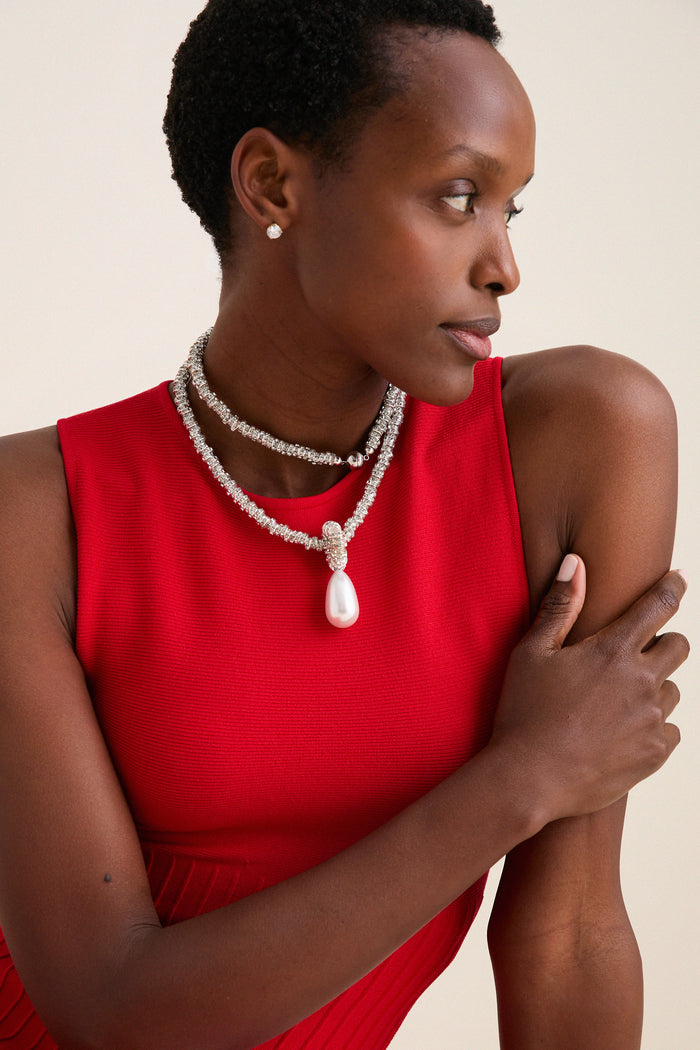 Silver Pearl Drop Linea Necklace