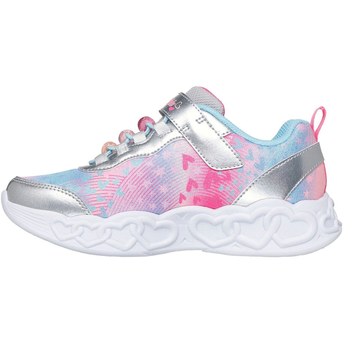 Skechers Junior Girls Infinite Heart Lights Heart Jewels Trainer Silver/Multi