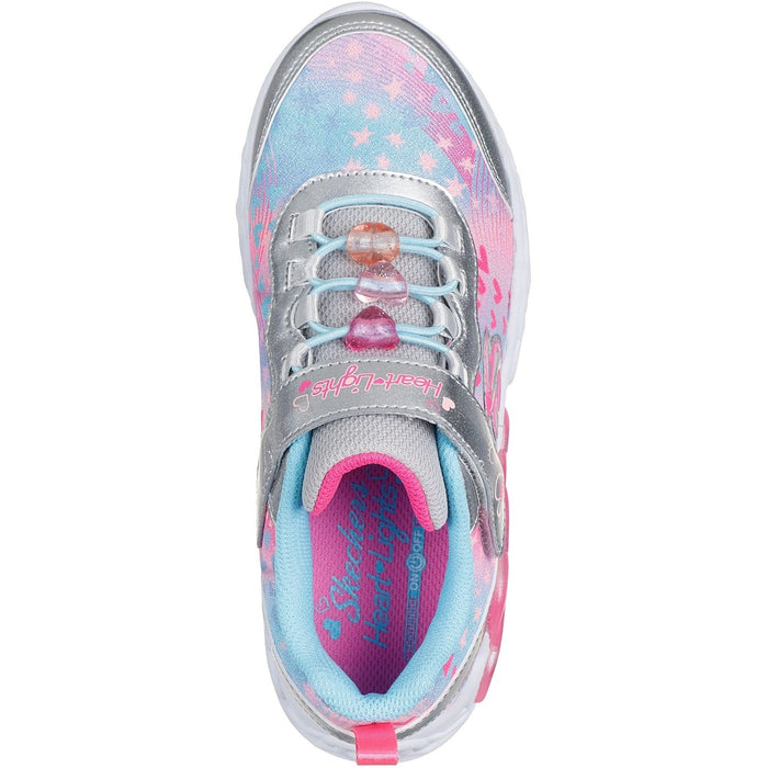 Skechers Junior Girls Infinite Heart Lights Heart Jewels Trainer Silver/Multi