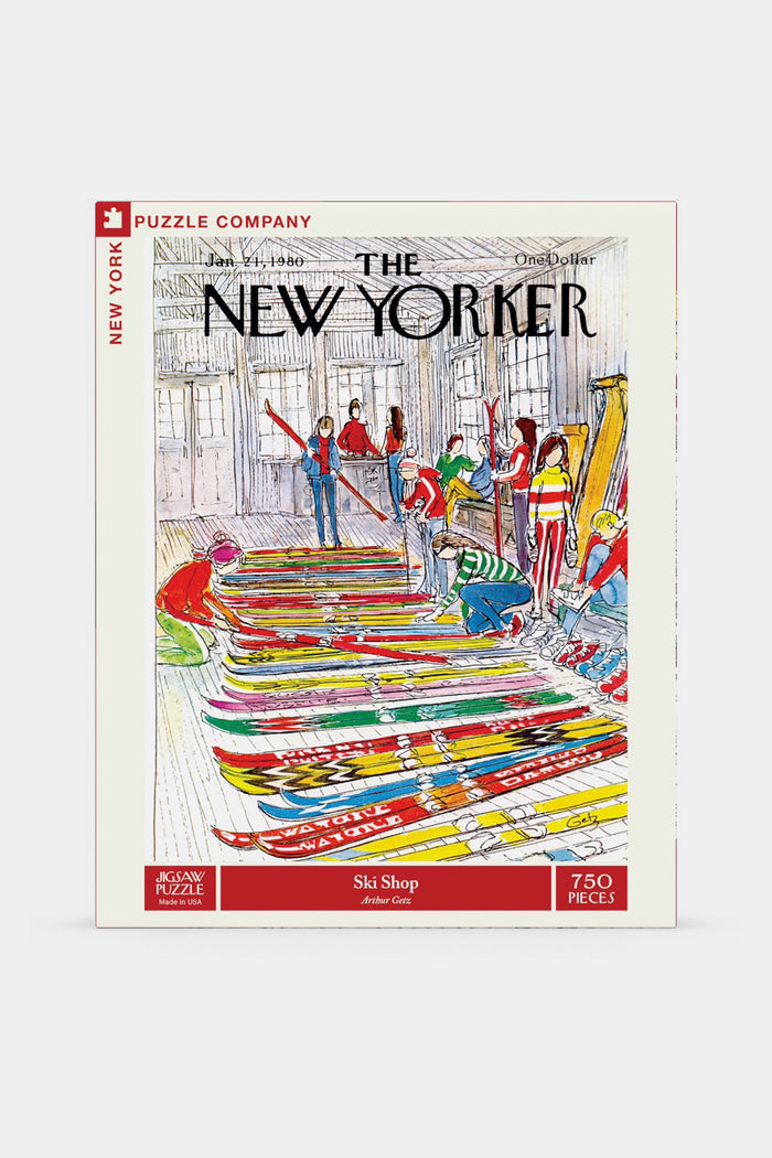 A New York Puzzle Company jigsaw featuring a charming winter resort scene—perfect for ski lovers.