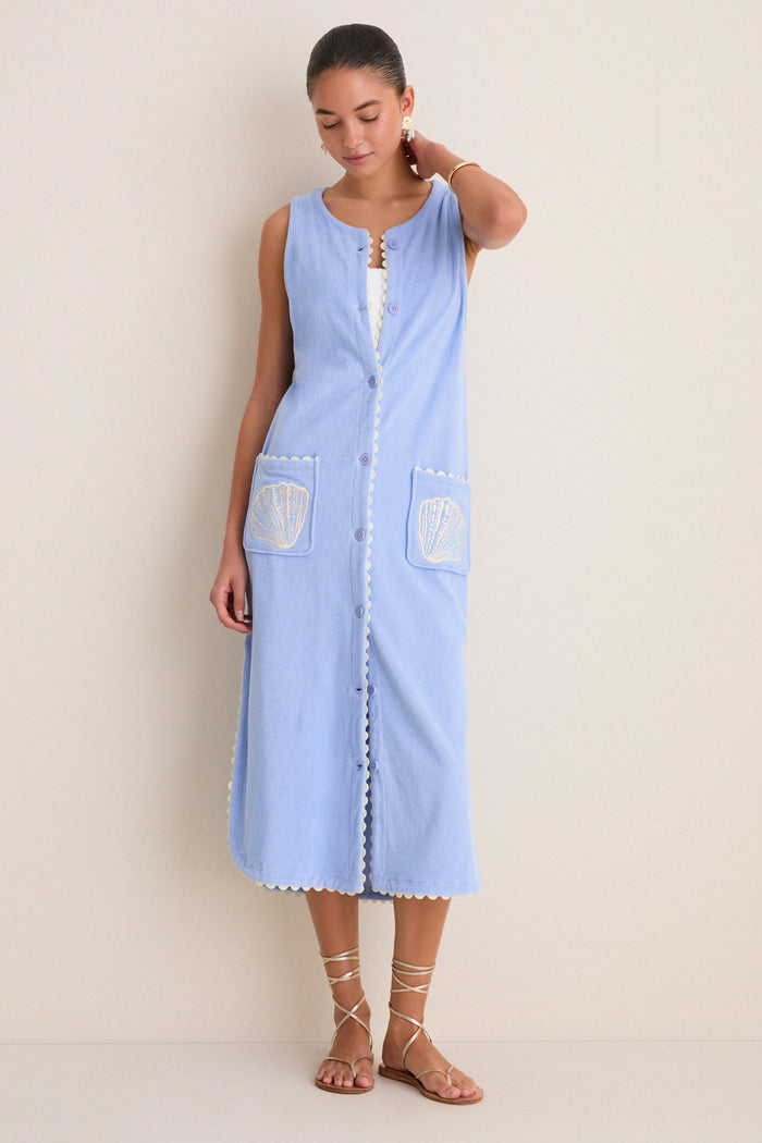 Sky Blue Embroidered Bermuda Terrycloth Caftan