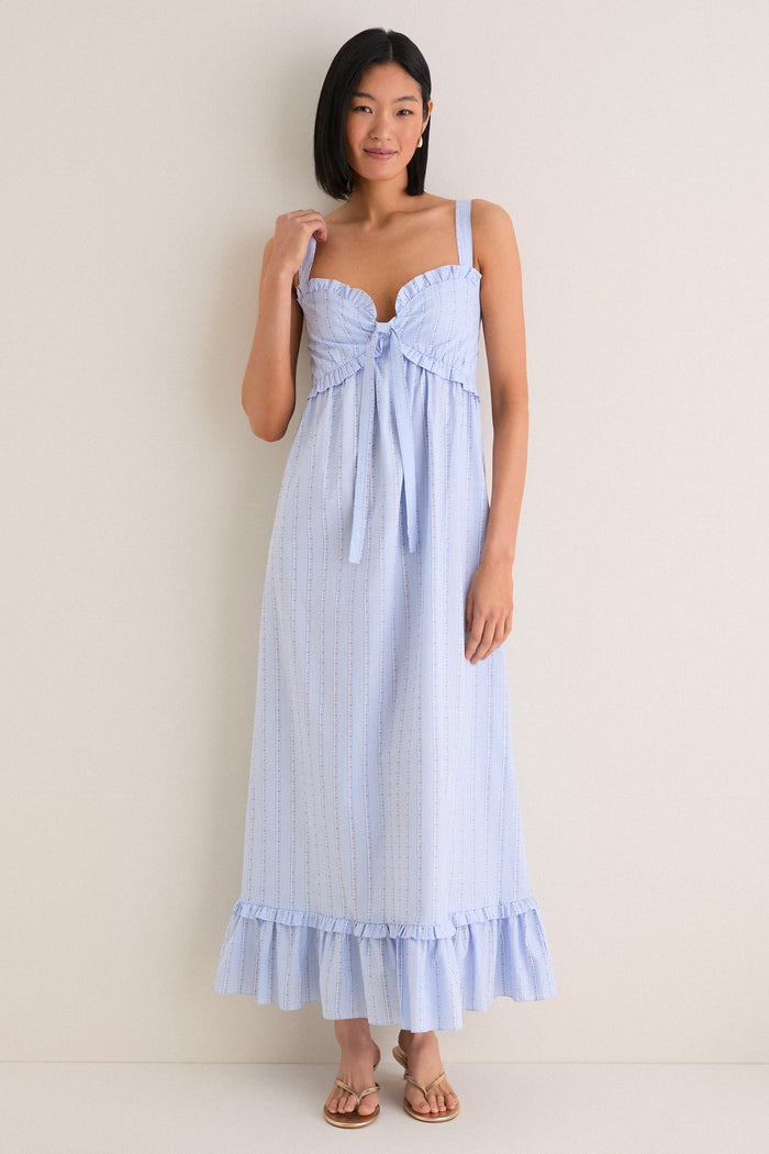 Sky Blue Striped Ruffle Maxi Dress