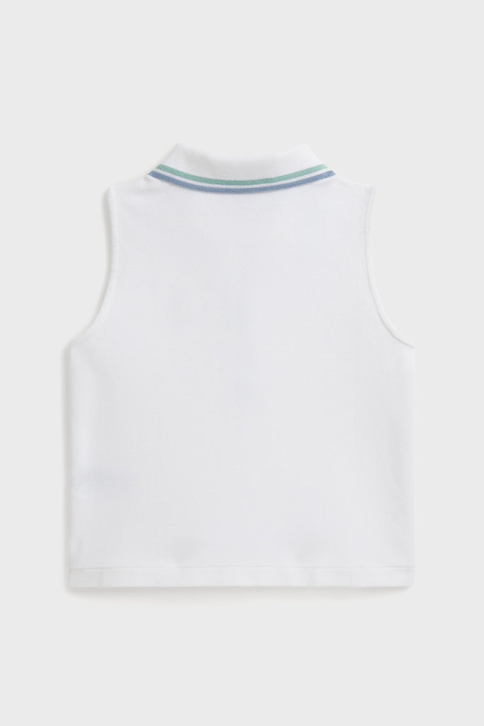 Sleeveless Stretch Mesh Half-Zip Polo Tank