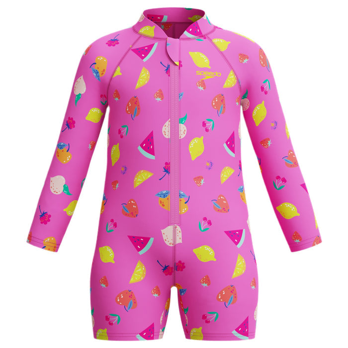 Speedo Jnr LS Print Zip One Piece Pink