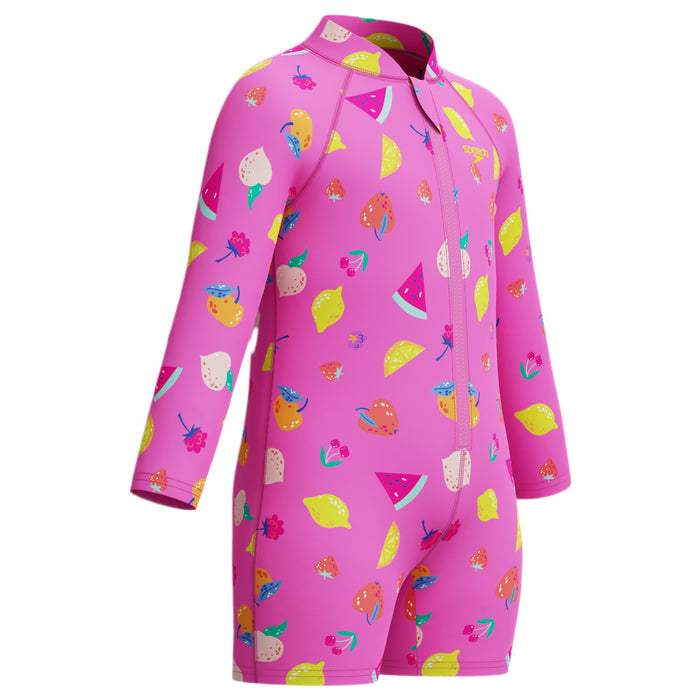 Speedo Jnr LS Print Zip One Piece Pink